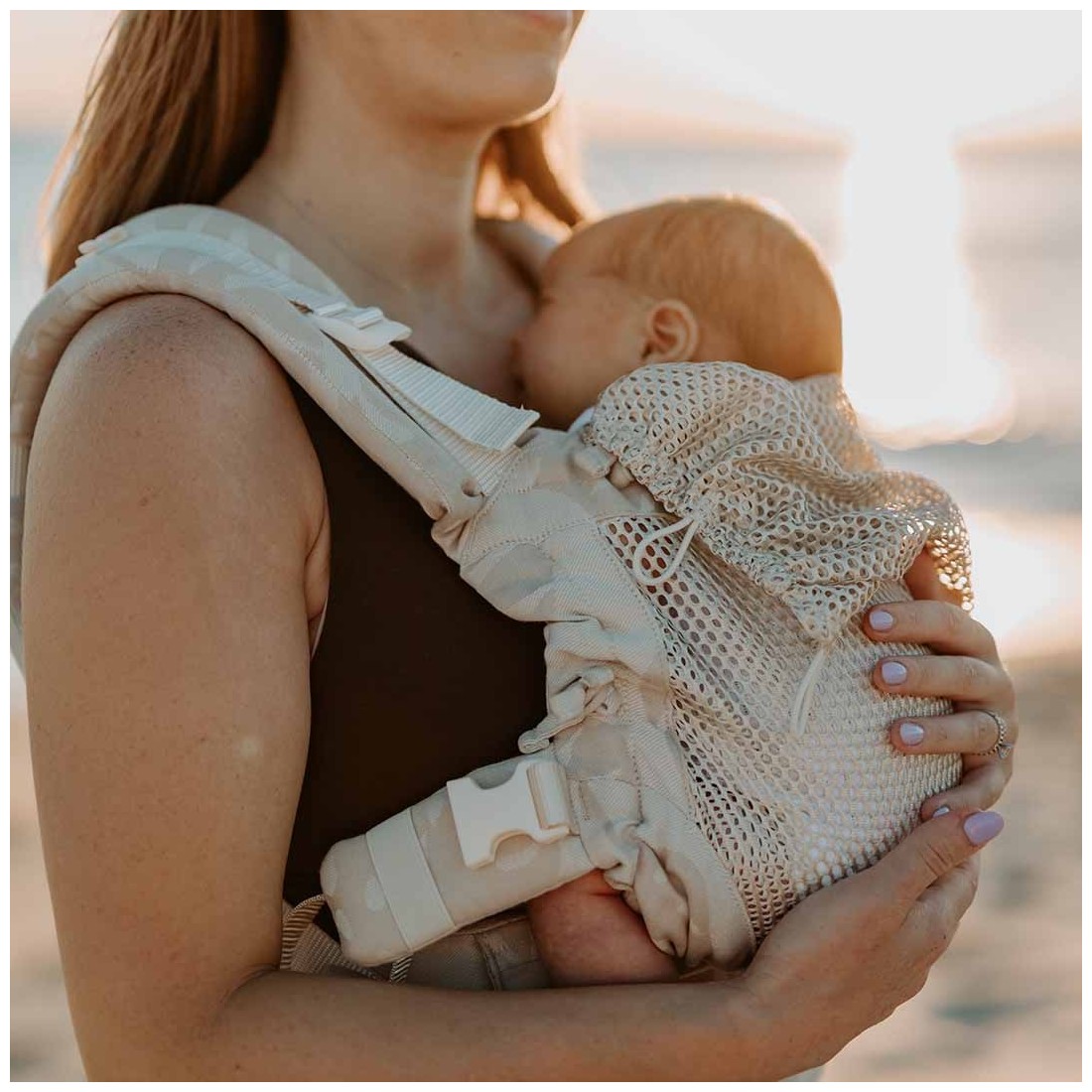 Kangura portabebés Mochila Evolutiva Portabebés Quokkababy E-Carrier Mesh Taupe Leaves