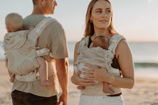 Kangura portabebés Mochila Evolutiva Portabebés Quokkababy E-Carrier Mesh Taupe Leaves